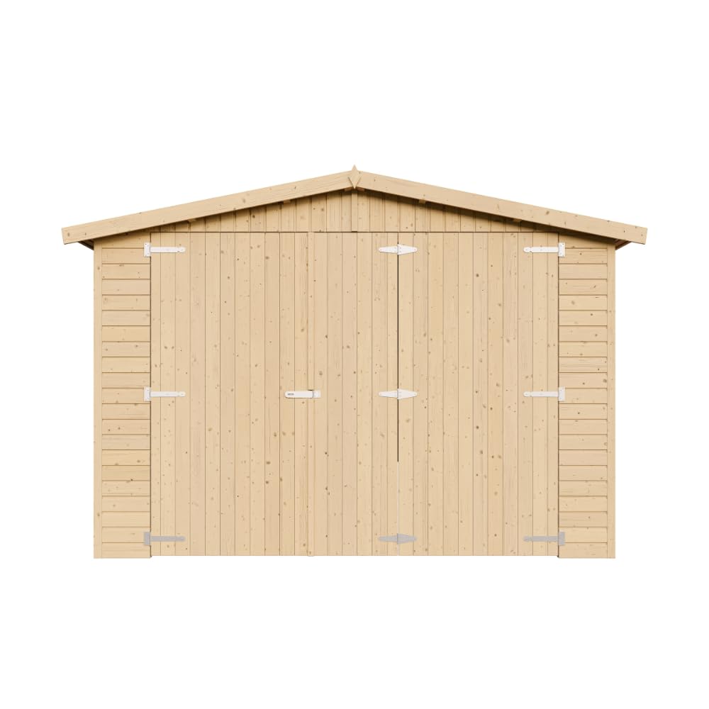 Garaje de Madera Natural - cobertizo en Pino/Abeto - A222x616x324 cm / 18 m² - Construcción Paneles - Taller de jardinería - Almacén de automóviles, cobertizo para Herramientas-TIMBELA M102