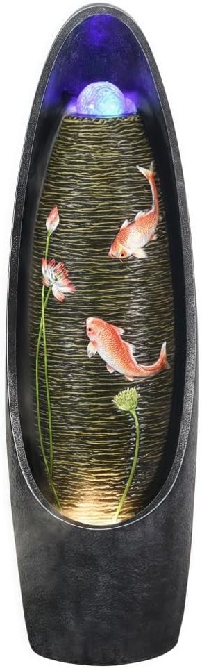 Tall Outdoor Garden Fountain with LED Lights, Jar Water Fountain, Floor Standing Fountains Waterfall for Relaxing Patio Yard Porch(Black)