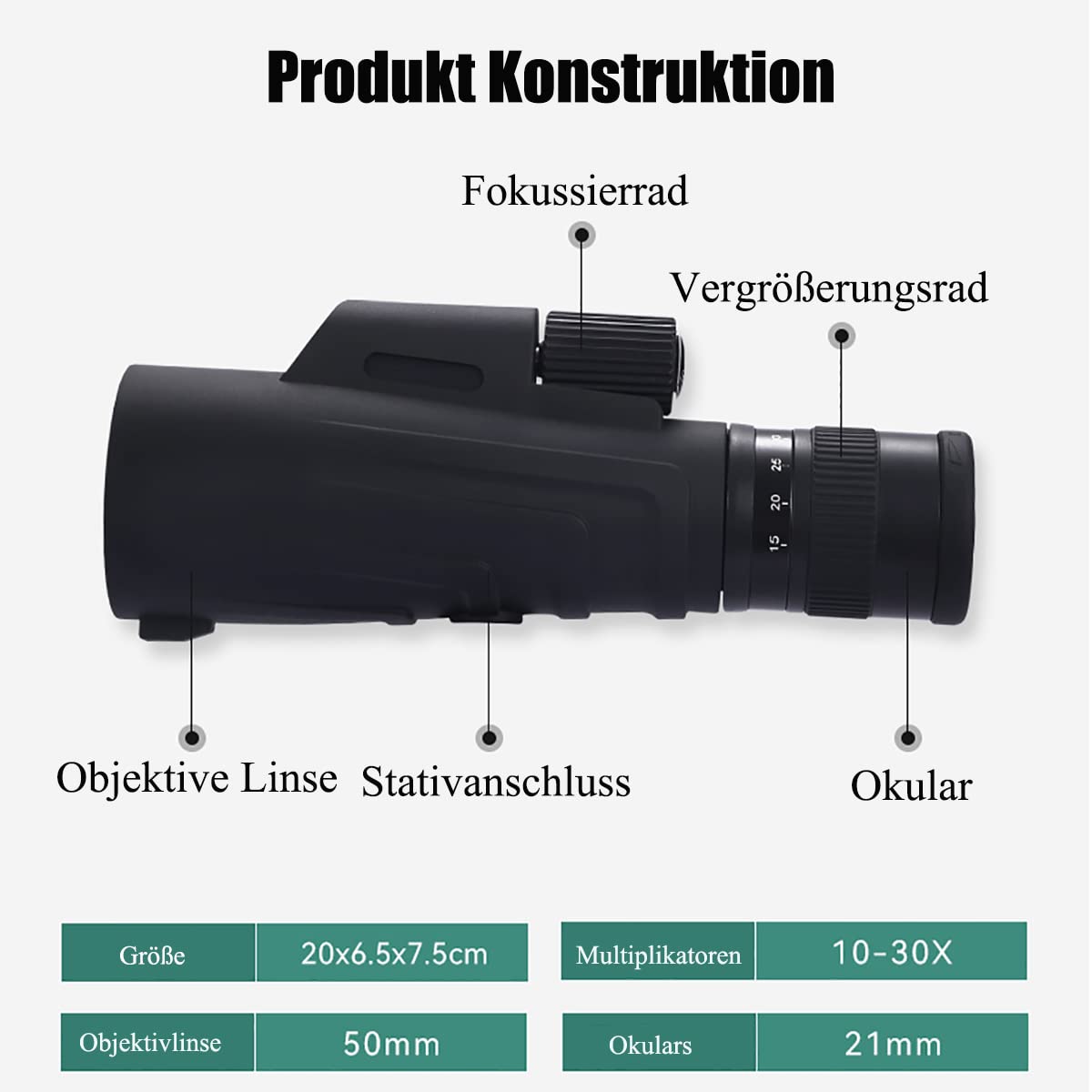 Monokular Teleskop 10-30x50 ED Zoom Monokulare IPX7 Stickstoffgefüllt und Wasserdicht mit BAK4 Prisma & FMC Linse with Adapter and Tripod für Klettern, Ballspiele, Wildtierbeobachtung
