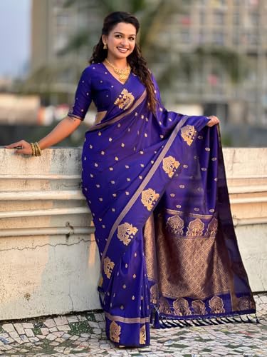 Image of SGF11 Women's Kanjivaram Pure Soft Silk Saree With Unstitched Blouse Piece