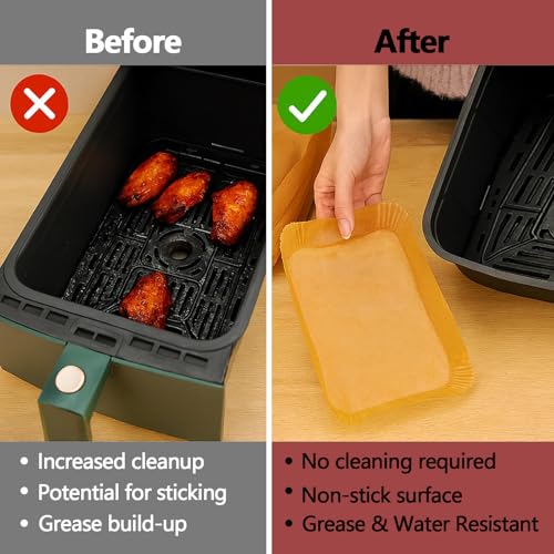EKACO 100PCS Air Fryer Liners for Ninja, 8.6 x 5.5 inch Disposable Air Fryer Paper Dual Basket, Non-Stick Unbleached Parchment Paper Baking Accessories Liners for Natural Ninja DZ201 DZ401 by EKACO - Image 3
