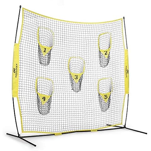 PodiuMax Portable Football Trainer Throwing Net, 8ft x 8ft Knotless Net for Improving QB Throwing Accuracy with 5 Target Pockets, with Carry Bag (Yellow) Cover