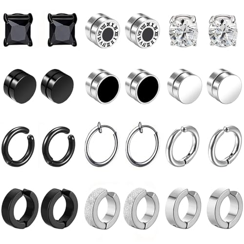 12Paires Fausse Boucles d’oreilles Homme Acier Inoxydable Boucles d’oreilles Sans Trou Faux Piercing Oreille Magnétique Fausse Creole Boucle d'oreilles...