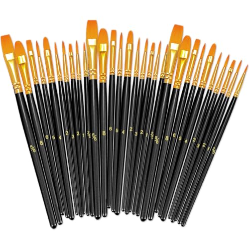 Image of BOSOBO Assorted Nylon Acrylic Artist Paint Brushes Set,Black,30 Pcs