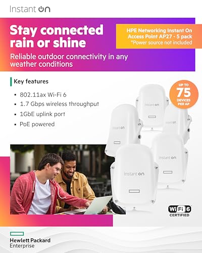 Image of HPE Networking Instant On Access Point AP27 2x2 WiFi 6 Outdoor Wireless Access Point (5 Pack) | Power Source Not Included | US Model (S1T36A-5PACK)