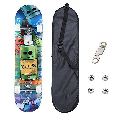 E EVERKING Skateboard 7 Layers Decks 31"x8" Pro Complete Skate Board Maple Wood Longboards for Teens Adults Beginners Girls Boys Kids