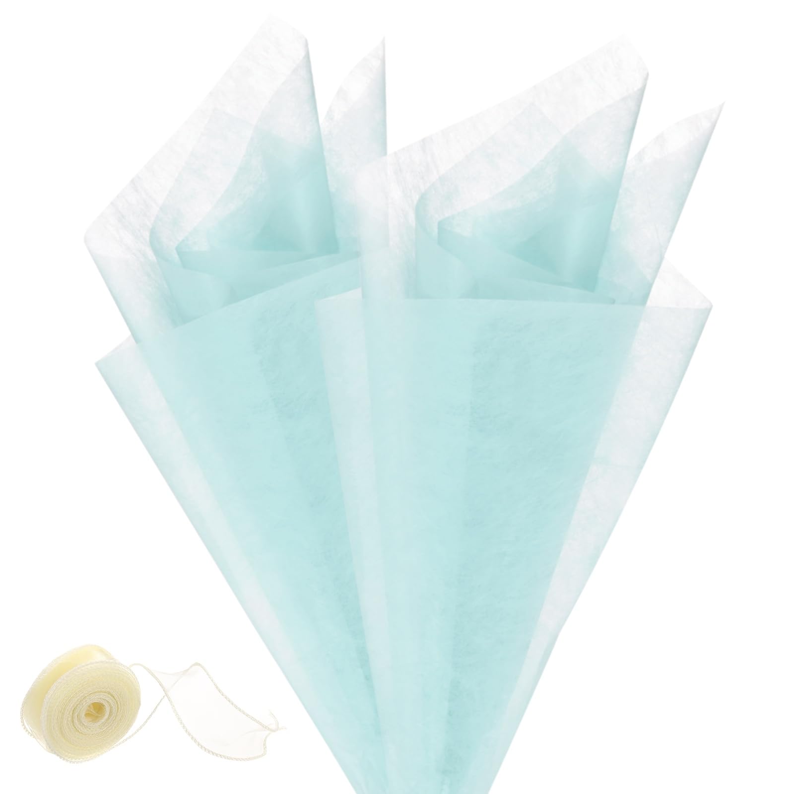M METERXITY 38Sheets Korean Cotton Flower Wrapping Paper with Ribbon, 12" Milk Cotton Waterproof Floral Bouquet Wrapping Paper for Party/Bouquets/Gift Packaging [Sky Blue]