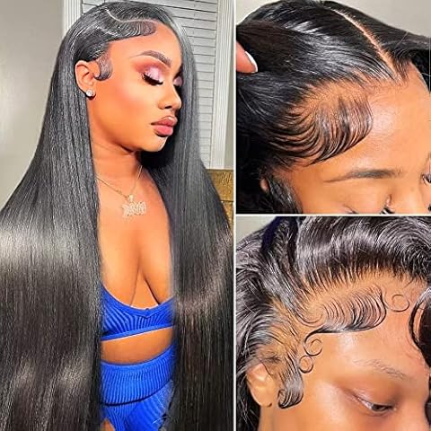 Straight Lace Front Wigs Human Hair 13x4 HD Transparent Lace Frontal Wig 180% Density Glueless Brazilian Virgin Human Hair Lace Frontal Wig for Black Women Pre Plucked with Baby Hair (22inch) Cover