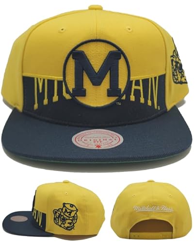 Mitchell & Ness Michigan Wolverines New Half N Half Yellow Blue Era Snapback Hat Cap