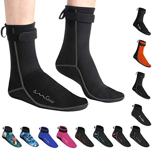 OMGear Water Socks Neoprene Socks Beach Booties Shoes 3mm Glued Blind Stitched Anti-Slip Wetsuit Boots Fin Swim Socks (3mm High Cut/Grey, S(Men 6-7,Women 6-8))