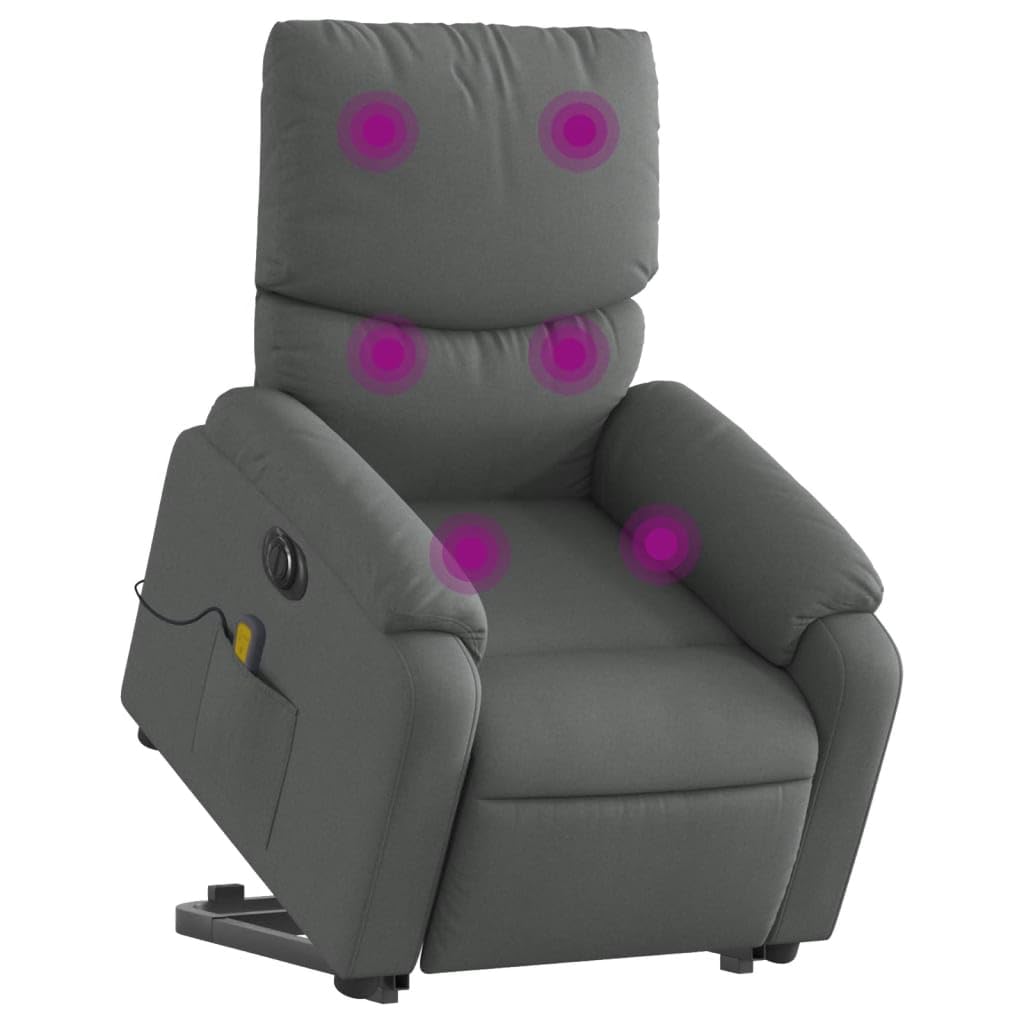 Sillón elevador eléctrico con masaje reclinable gris oscuro de tela con 6 puntos de vibración y función de elevación para ancianos, cómoda y estable
