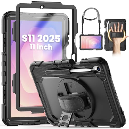 Image of SEYMCY Case for Samsung Galaxy Tab S11 11 inch 2025 (SM-X730, SM-X736B), Full-body Shockproof with Screen Protector, Rotating Hand Strap & Stand, Shoulder Strap for Samsung S11 Tablet, Black