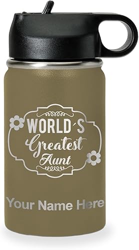 Miniatura 24 de LaserGram Botella de agua personalizada, la tía más grande del mundo, acero inoxidable de doble pared aislada al vacío con popote superior, regalo