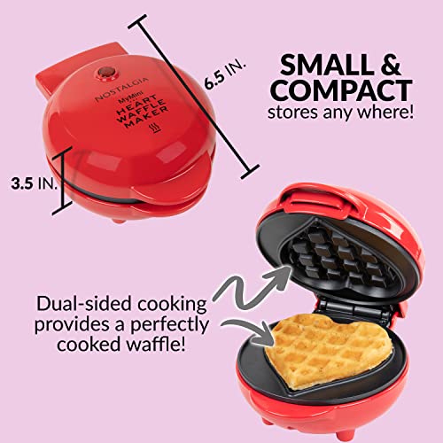 Nostalgia Mymini Personal Electric Heart Waffle Maker, 5-Inch Cooking Surface, Waffle Iron For Hash Browns, French Toast, Grilled Cheese, Quesadilla, Brownies, Cookies, Red #TOP2