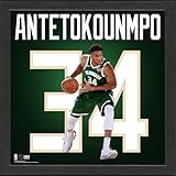 Highland Mint NBA Players ANTETOKOUNMPO Milwaukee Bucks Impact Jersey Frame 33 x 33 cm Schwarzer Holzrahmen unter Glas, Offiziell Lizenziert