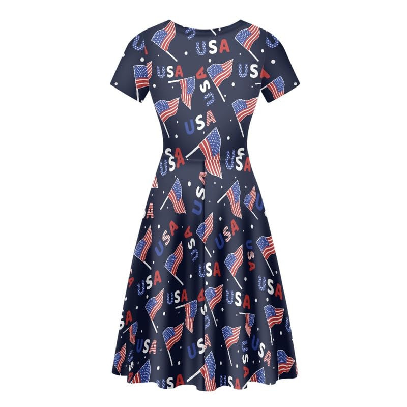 Image of Irisjudy T Shirt Dress for Women Short Sleeve Girls Short Sleeve Dress Plus Size, O Neck Knee Length Midi Dress for Ladies