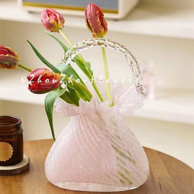 Miniatura 4 de Jarrón de cristal hecho a mano para florero de flores de forma de bolso único florero decorativo