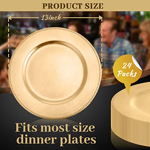 24 Packs Charger Plates Plastic Round Plate Metal-Like Plastic Dinner Plate Beaded Dinner Chargers Reusable Charger And Service Plate For Dinner, Wedding, Party, Event, Decoration (Gold) #TOP1