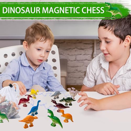 CWENDANER Juego de ajedrez magnético de dinosaurios para niños a partir de 3, 6, 9, 12 años, 20 piezas, juego de estrategia con piedras magnéticas, anillo de cuerda y bolsa, regalo para cumpleaños - imagen 4