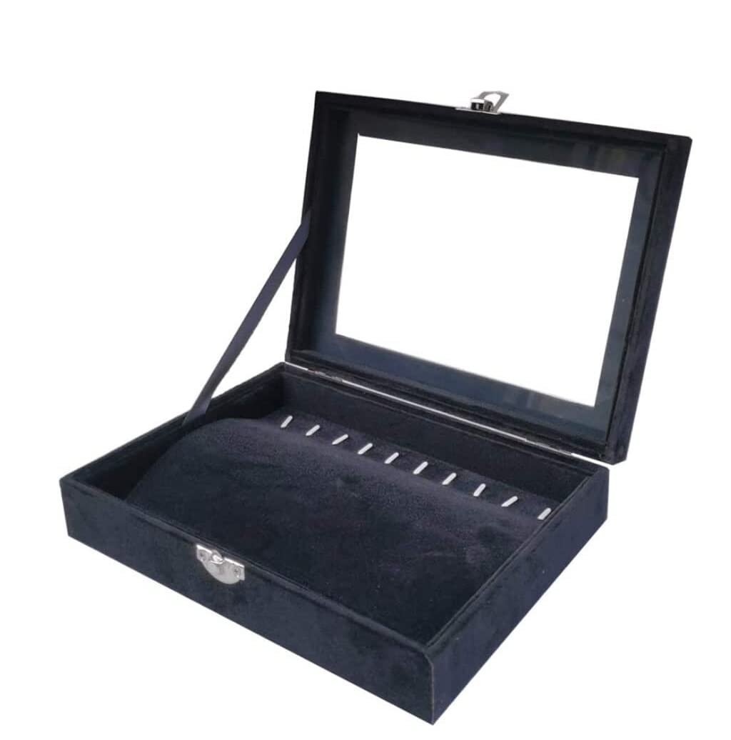 TIANQIHAO Jewelry Box 10 Hooks Necklace Organizer Storage Box With Clear Lid Small Jewelry Tray For Collectibles Stackable. Jewellry Holder