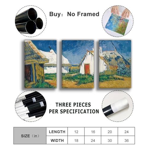 Toile Van Gogh Cottages blancs 50 x 75 cm en impression haute définition texturée - 2