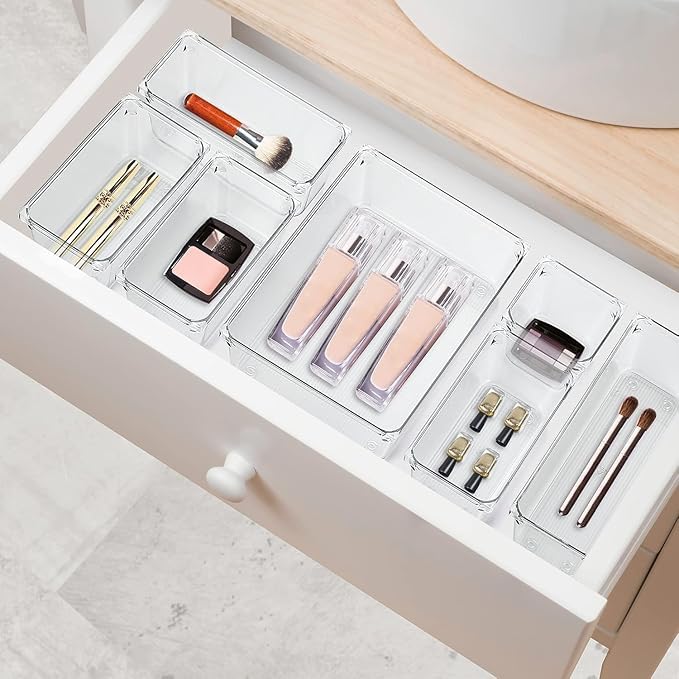 Storage Bins Plastic Drawer Organizer Trays, 25-Piece Set, Bathroom Vanity Storage Bins for Makeup, Kitchen, Office, Bed Room Drawer Tray 3