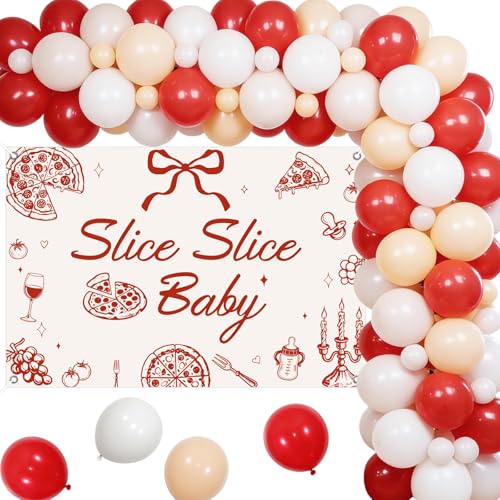 Fangleland Pizza Baby Shower Decorations, Slice Slice Baby Backdrop Balloon Arch Garland Kit, Red Fast Food Pizza Cooking Theme Gender Reveal Welcome Newborn Party Supplies