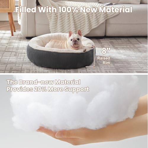 Image of 30 inches Donut Dog Bed for Medium Dogs,Calming Round Pet Bed with Removable & Washable Cover,Plush Faux Fur & Corduroy, Fits up to 30 lbs Pets(Dark Grey,Medium)