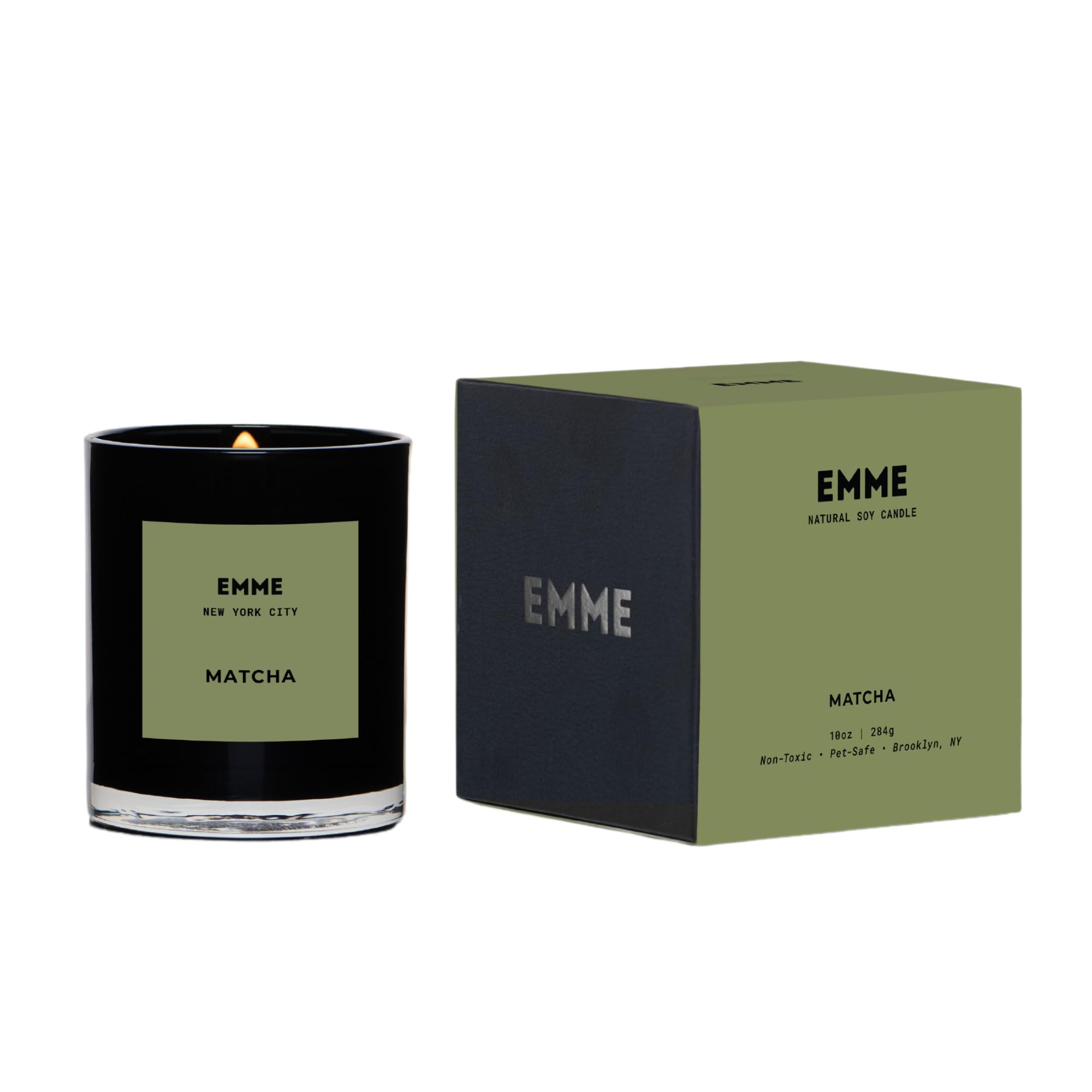 EMME NYC - Vela perfumada de cera de soja, vela perfumada a matcha y mecha de madera, fragancia natural para el hogar, hasta 80 horas de tiempo de combustión, 8 onzas