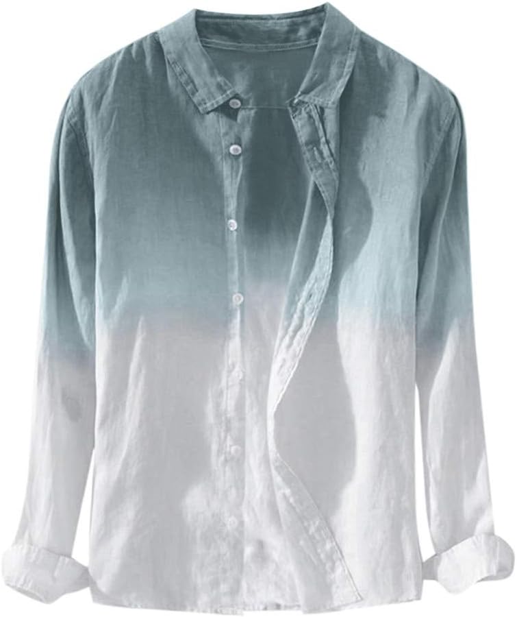 Ymosrh Men's Casual Shirts Gradient Color Button Down Long Sleeve Regular Fit Casual Beach Vacation Shirts, M-3XL