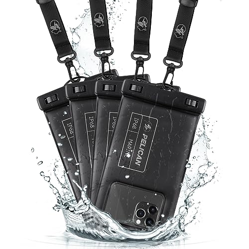 Image of Pelican 4 Pack Marine Waterproof Phone Pouch (Regular) - Stealth Black | Touchscreen IP68 Floating Waterproof Phone Case w /Detachable Lanyard - Fits All Phones - Beach Cruise Ship Travel Essentials