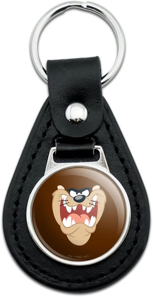 GRAPHICS & MORE Black Leather Looney Tunes Taz Face Keychain