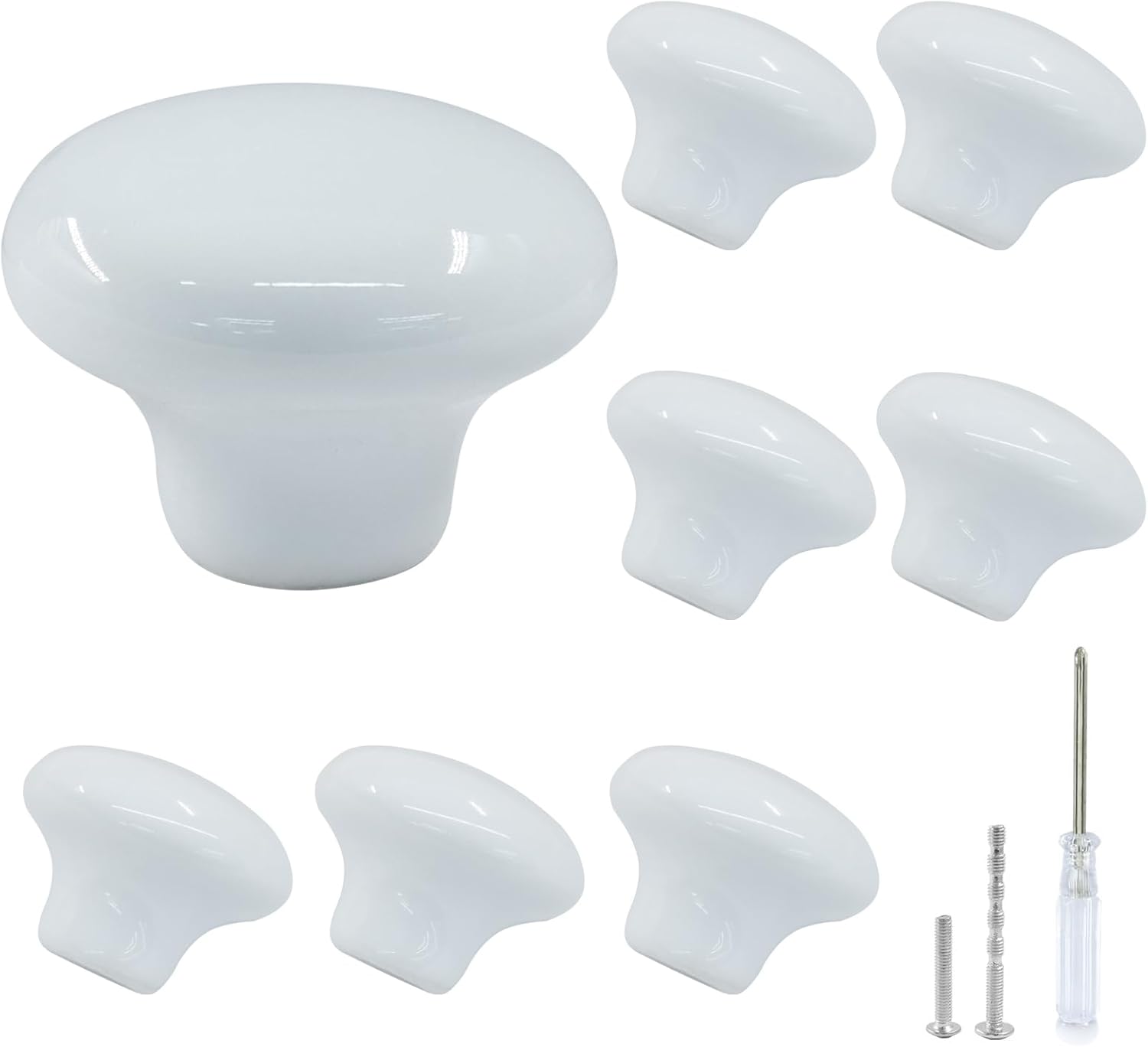 8 Pack White Ceramic Cabinet Knobs with Screws, 1.26"/32mm Round Dresser Knob Pulls Handle for Drawer, Cupboard, Wardrobes, Furniture