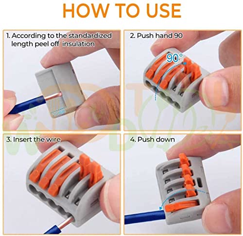 Image of Lever Wire Splicing Connectors - Push-in Electrical Connectors - 5 Port Quick Conductor - Splicing Connectors (4pcs, 5-Port, Orange)