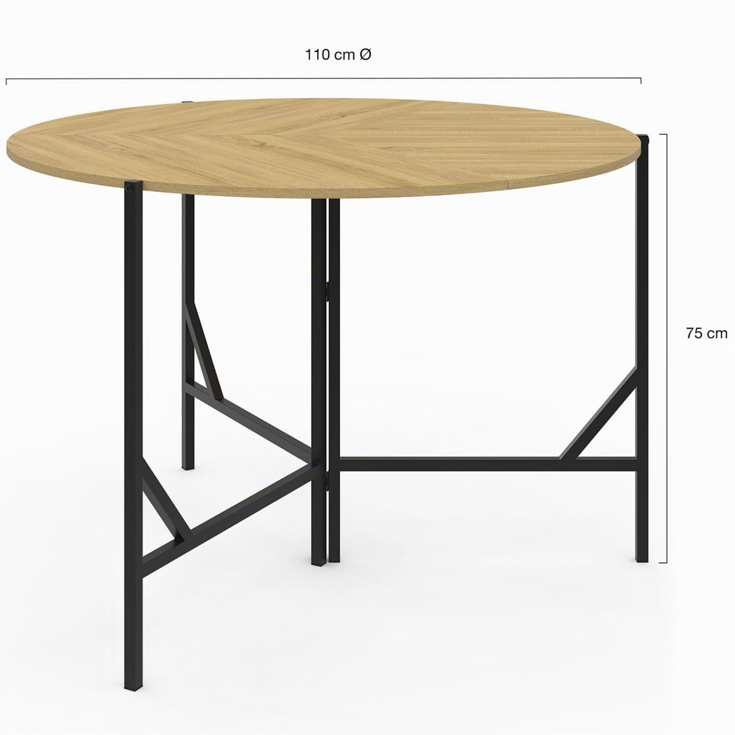 IDMarket - Tavolo da pranzo rotondo pieghevole YAEL per 4 persone, legno e nero, design industriale, 110 cm