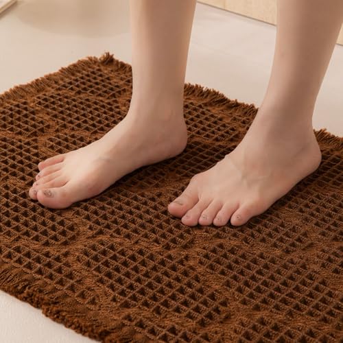Image of HomeCloud Waffle Bath Mat, Super Absorbent Non Slip Mats for Bathroom Floor, Machine Washable Bathroom Rugs with Tassels,Ultra Soft (T.Coffee)