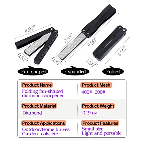 Oythiem-Diamond Knife Sharpener,Folding Pocket Knife Sharpener，400 And 600 Grit Tool Sharpeners For Knife, Axe, Hatchet, Lawn Mower Blade, Garden Shears, Chisels, Spade, Drills(Black) #TOP1