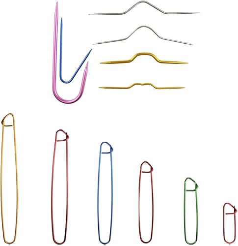 Hahiyo Juego de soportes para puntadas, de aluminio resistente, color mixto, pasador de seguridad, para tejer, ganchos, 12 piezas para suéteres,