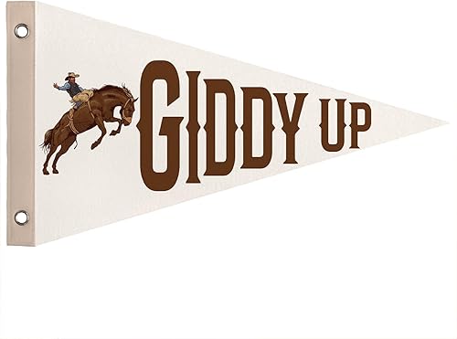 Decoración occidental de vaca para cuarto de niños, decoración occidental, banderines de banderines Giddy Up, decoración de pared retro del oeste