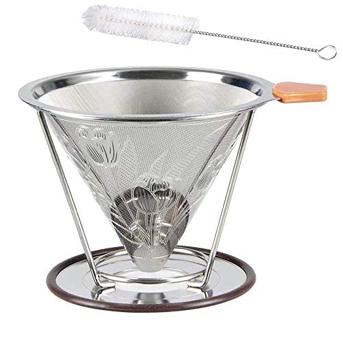 VieVogue Kaffeefilter aus Edelstahl, zum Übergießen von Kaffeemaschine/Kaffeetropfer, garantiert kräftigere Geschmacksrichtungen mit einem wiederverwendbaren Kaffeetropfkegel und Ständer (Orange) Cover