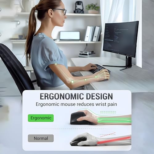 Image of Ant PC M200 Vertical Wireless Mice, Wireless Ergonomic Design, Rechargeable,5 Adjustable DPI, Silent 2.4GHz Optical Tunnel, USB Wireless Mouse for Laptop, PC Black