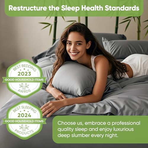 TWK Luxury Sheet Set, Genuine 100% Organic Viscose Derived from Bamboo, Cooling & Breathable, Silky Soft, Bedding Sheets & Pillowcases (Gray, Full)