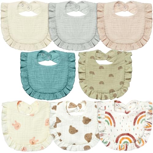 Lictin Baberos Bebe -Recien Nacido Bebé Niña Niño Baberos,Juego de 8 Baberos Bandana, 100% Algodón, Suaves Baberos de Bebé, Adecuados para la Dentición de Bebés de 0-24 Meses
