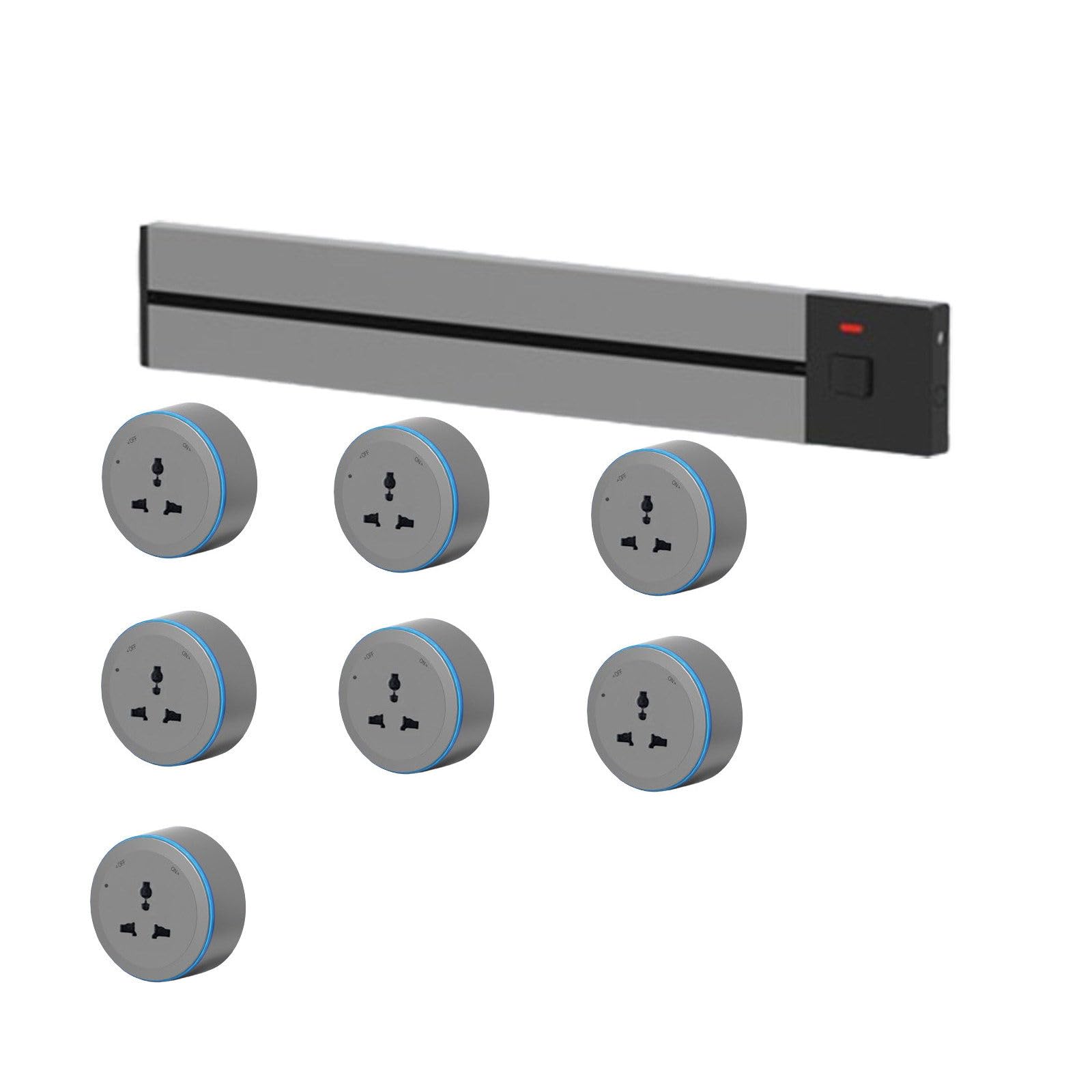 Power Strips Slide Rail Socket with Adjustable LED Aperture - 110-220 Universal Voltage, IP20 Protection, 32A Capacity, Office &amp; Home(Gray,70cm)
