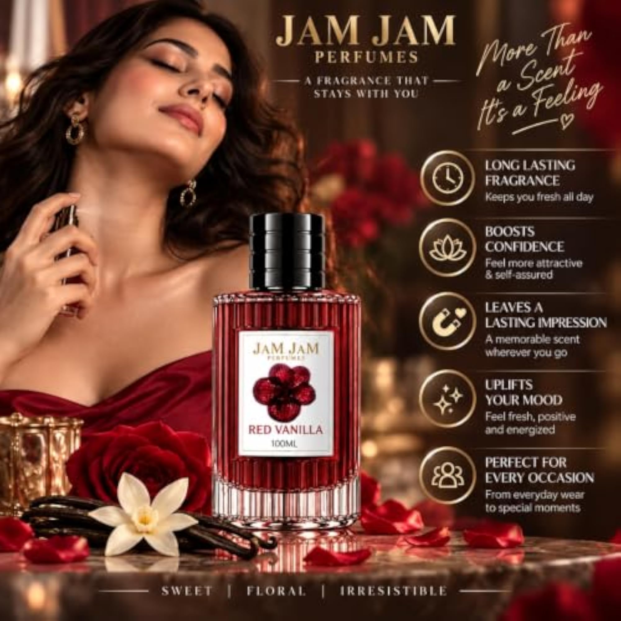 Red Vanilla EDP Perfume for Women, Premium Long Lasting Eau De Parfum