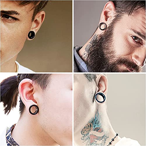 LEEQ 16 Stück Silikon Edelstahl Fleisch Tunnels Ohrdehner Plug Körper Piercing Expander, Schwarz