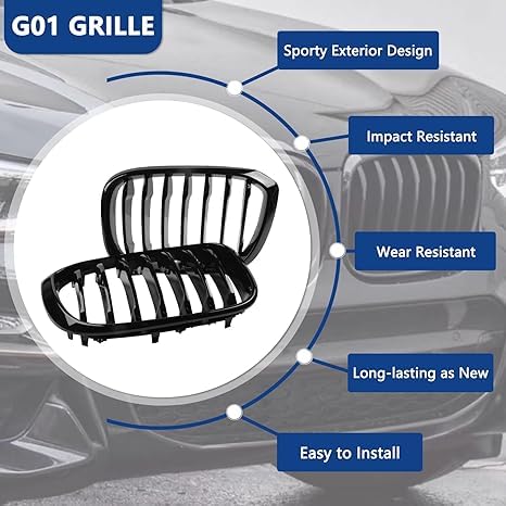 Calandre Double Rein Brillante Pour BMW X3 G01 2018-2021 Et X4 G02 2019-2021 - Noir Brillant