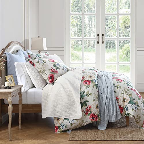 Image of HiEnd Accents Peony Washed Linen 3 Piece King Blossom Floral Comforter Set