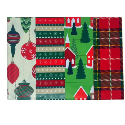 Plum Designs Flat Christmas Wrapping Paper Sheets| 4 Designs| 24 Sheets| 20in X 30in a sheet| Assorted Designs