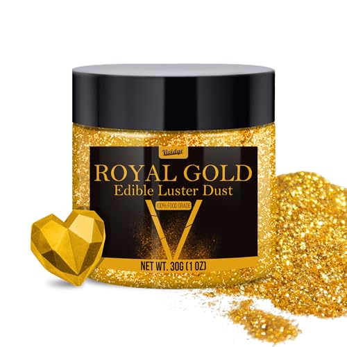Edible Glitter Essbarer Glitzer - 30g Essbarer Glitzerpulver Glitzerstaub für Getränke Lebensmittel Kuchen - Essbares Metallisch Lebensmittelfarbe Glitzerpuder zum Cocktails Torten(Königliches Gold)